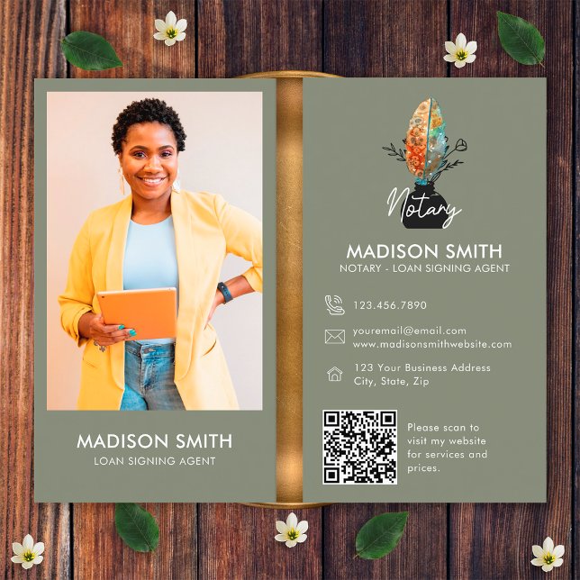 Tarjeta De Visita Agente de Firma de Préstamo Notarial con Código QR (Front and Back)