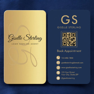 Tarjeta De Visita Agente de firma de préstamos Navy Blue Gold Código