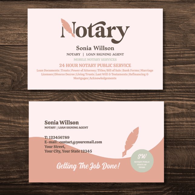 Tarjeta De Visita Agente de firma de préstamos públicos en el Notari (retro typography notary logo)