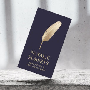 Tarjeta De Visita Agente de firma del notario Gold Quill Pen Navy