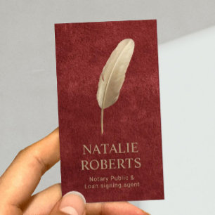 Tarjeta De Visita Agente de firma del notario Gold Quill Pen Velvet