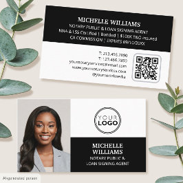 Tarjeta De Visita Agente de Firma Notarial Foto Logo Código QR Negro