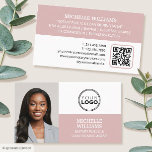 Tarjeta De Visita Agente de Firma Notarial Foto Logo Código QR Rosa