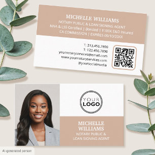 Tarjeta De Visita Agente de Firma Notarial Foto Logo Código QR Tan