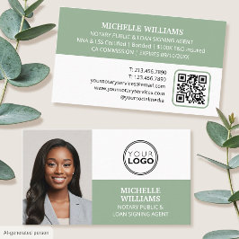 Tarjeta De Visita Agente de Firma Notarial Foto Logo Código QR Verde