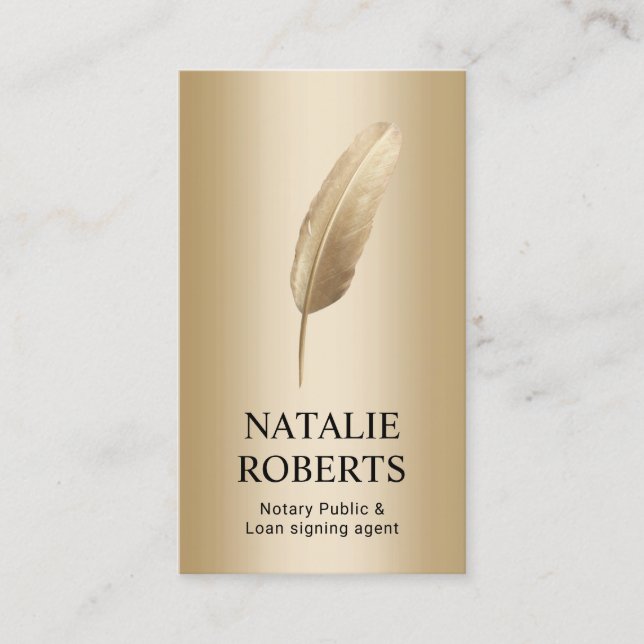 Tarjeta De Visita Agente de firma notarial Gold Quill Pen moderno (Anverso)
