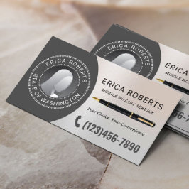 Tarjeta De Visita Agente de firma notarial móvil con foto plateada