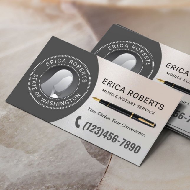 Tarjeta De Visita Agente de firma notarial móvil con foto plateada (Subido por el creador)