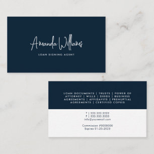 Tarjeta De Visita Agente de firma notarial profesional Navy Blue