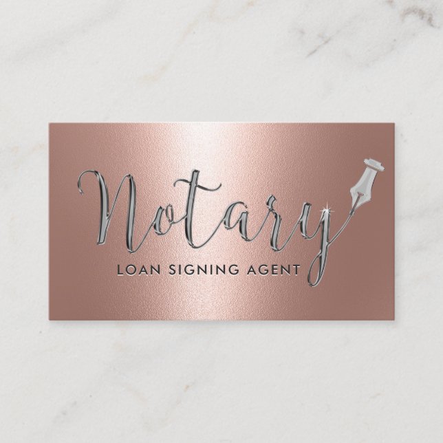 Tarjeta De Visita Agente de firma notarial Silver Script Rosa Gold (Anverso)