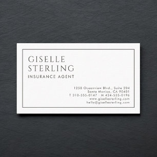 Tarjeta De Visita Agente de Seguros Luxuoso Minimalista Negro Blanco