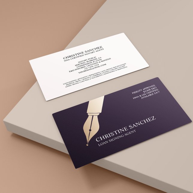 TARJETA DE VISITA AGENTE DE SINGNING DE NOTARIOS PÚBLICOS DE ORO (Fountain pen themed business card for notary agent public notary attorney )