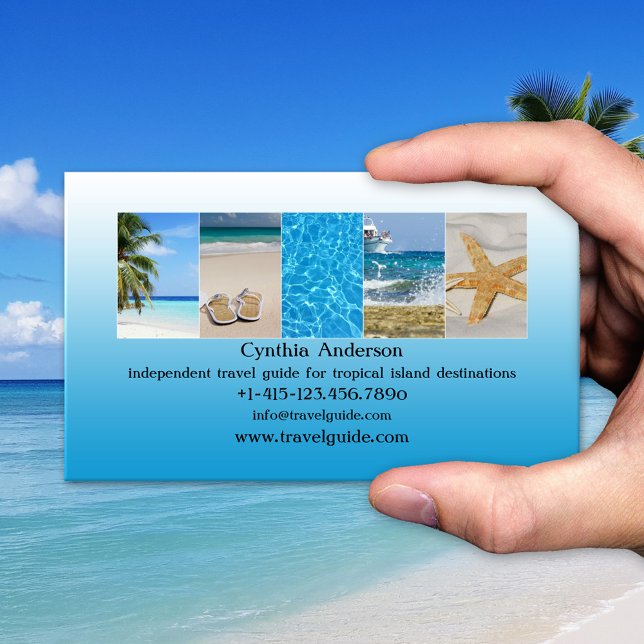 Tarjeta De Visita Agente de viaje de código QR de destino tropical (Blue tropical beach travel agent business card)