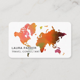 Tarjeta De Visita Agente de viajes Acuarela Mapa Mundial de Turismo 