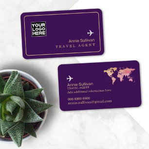 Tarjeta De Visita Agente de viajes Aeronave World Map Purple