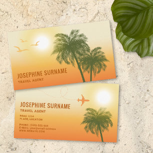 Tarjeta De Visita Agente de Viajes Atardecer Naranja Palmeras Tropic