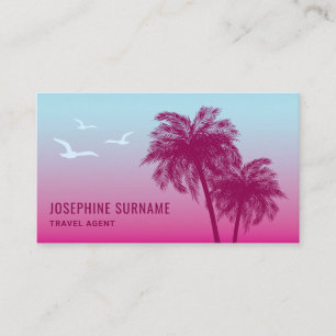 Tarjeta De Visita Agente de Viajes Atardecer Tropical Palmeras Rosad