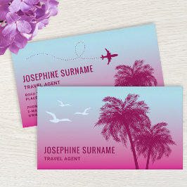 Tarjeta De Visita Agente de Viajes Atardecer Tropical Palmeras Rosad
