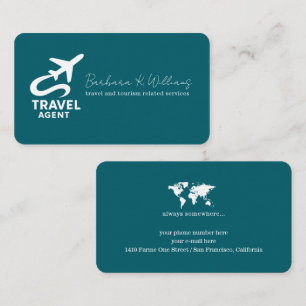 Tarjeta De Visita Agente de viajes / avión en azul océano