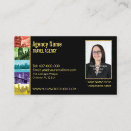 Tarjeta De Visita agente de viajes con fotos de color negro y falso 