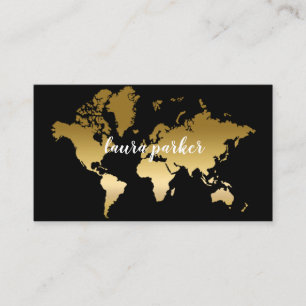 Tarjeta De Visita Agente de viajes Faux Gold World Map