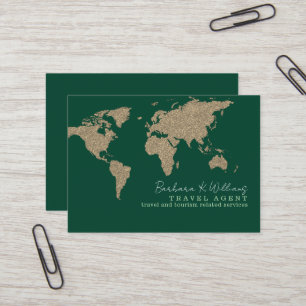 Tarjeta De Visita Agente de viajes internacional World Map Green