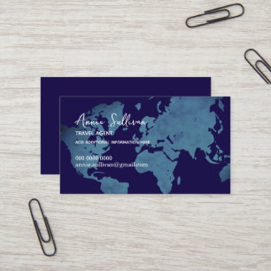 Tarjeta De Visita Agente de Viajes Mapa Mundial Azul