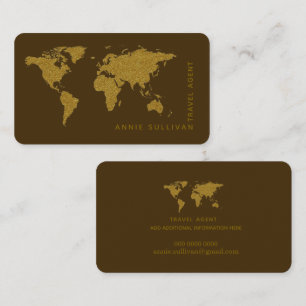 Tarjeta De Visita Agente de viajes Mapa Mundial de Oro Falso marrón 