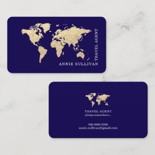 Tarjeta De Visita Agente de Viajes Mapa Mundial Elegante Azul