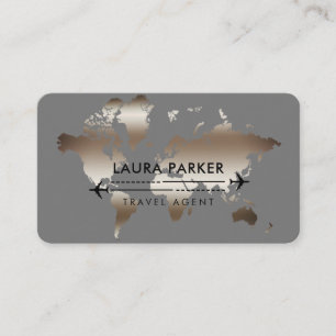 Tarjeta De Visita Agente de viajes Mapa Mundial Vacaciones Rosa Oro