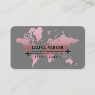Tarjeta De Visita Agente de viajes Mapa Mundial Vacaciones Rosa Oro