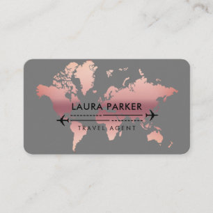 Tarjeta De Visita Agente de viajes Mapa Mundial Vacaciones Rosa Oro