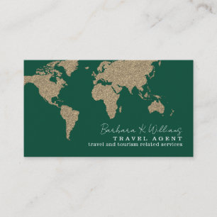 Tarjeta De Visita Agente de Viajes Mapa Verde Sobredimensionado