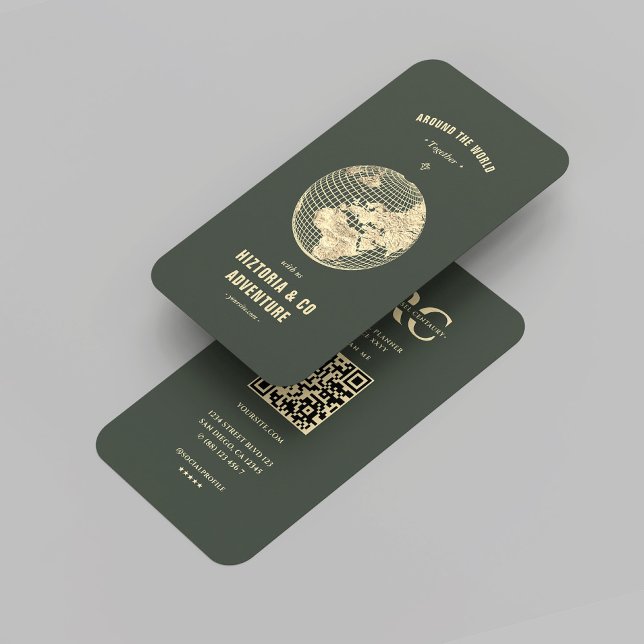 Tarjeta De Visita Agente de viajes moderno Adventure Green Gold Glob (Modern Travel Agent Adventure Green Gold Globe Business Card
)
