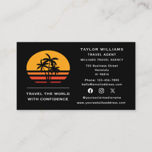 Tarjeta De Visita Agente de viajes Palm Trees Sunset Tropical Beach 