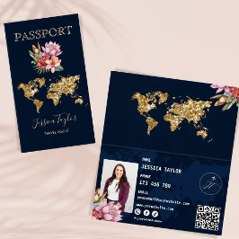 Tarjeta De Visita Agente de viajes Pasaporte World Map Insertar foto