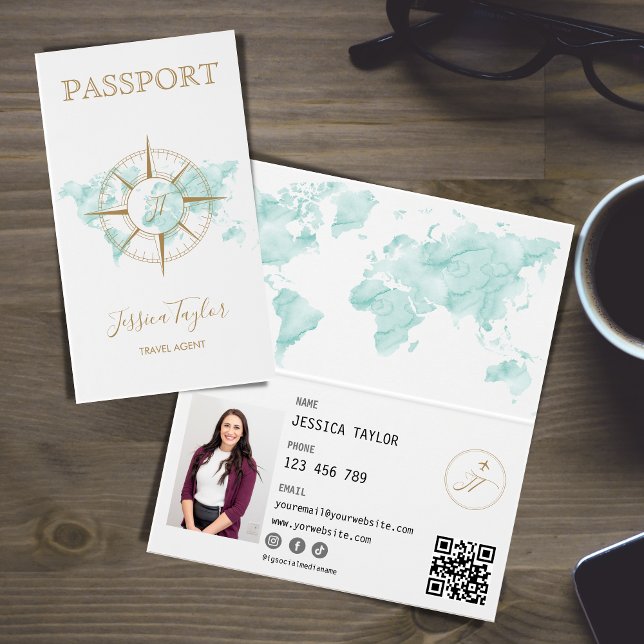 Tarjeta De Visita Agente de viajes Pasaporte World Map Insertar foto (Subido por el creador)