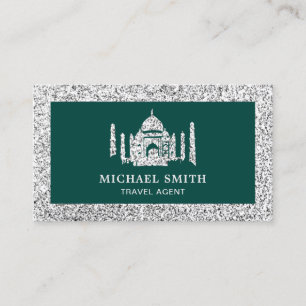 Tarjeta De Visita Agente de Viajes Taj Mahal Brillo Plateado Falso V