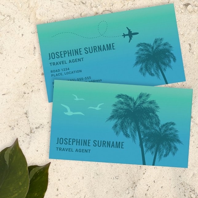 Tarjeta De Visita Agente de viajes tropicales Aqua Blue Gradient Pal (Ideal for people who work within the travel and tourism industry.)