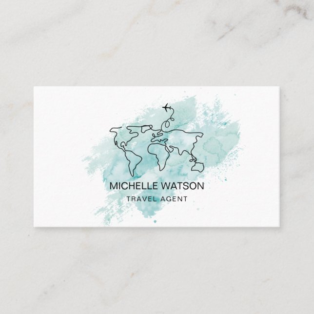 Tarjeta De Visita Agente de viajes World Map Airplane Vacation Busin (Anverso)