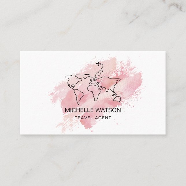 Tarjeta De Visita Agente de viajes World Map Airplane Vacation Busin (Anverso)
