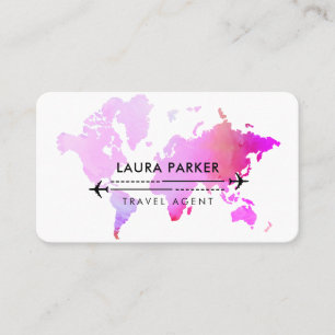 Tarjeta De Visita Agente de viajes World Map Services Purple
