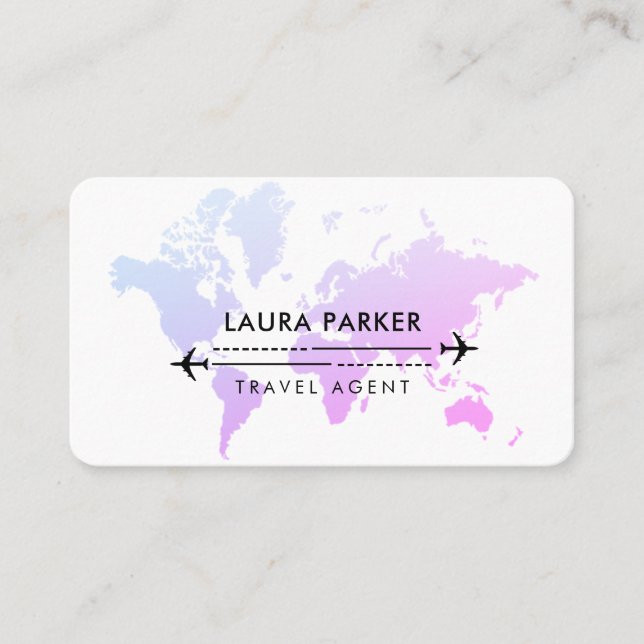 Tarjeta De Visita Agente de viajes World Map Services Purple (Anverso)
