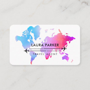 Tarjeta De Visita Agente de viajes World Map Vacation Water Color ro