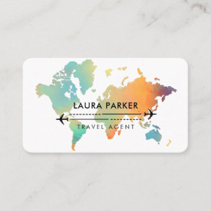 Tarjeta De Visita Agente de viajes World Map Vacation Water Verde az
