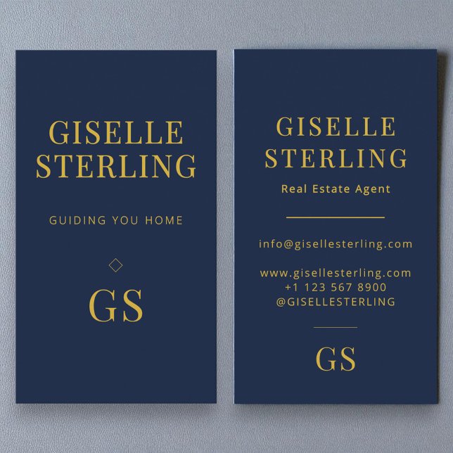 Tarjeta De Visita Agente inmobiliario azul de la Marina Monograma Mi (Subido por el creador)