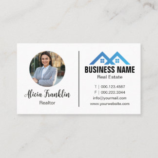 Tarjeta De Visita Agente Inmobiliario Azul Moderno Foto Agente de Bi