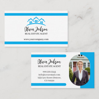 Tarjeta De Visita Agente Inmobiliario Azul Profesional Foto