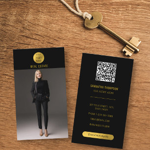 Tarjeta De Visita Agente inmobiliario Black & Gold Professional Phot