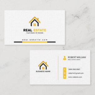 Tarjeta De Visita Agente Inmobiliario Blanco Moderno Amarillo